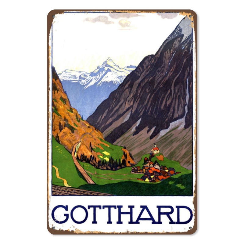 Putian Tin Painting Metal Wall Hanging World Scenery Architecture Scenery Blue Sky Design Imported Home Decoration Painting