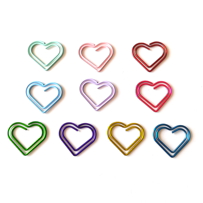 10 Color Color Love Metal Heart-Shaped Pin Cute Special-Shaped Office Pin Bookbinding Stationery Bookmark