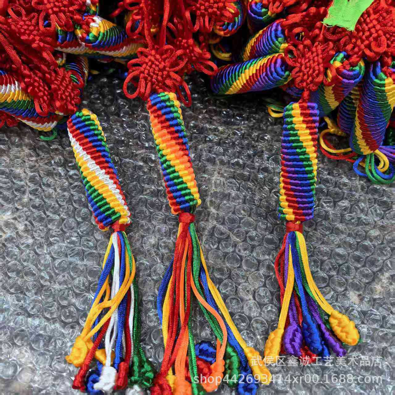 Xizang Colored Thread Hand-Woven Vajra Knot, Colorful Silk Thread Prayer Wheel Knot