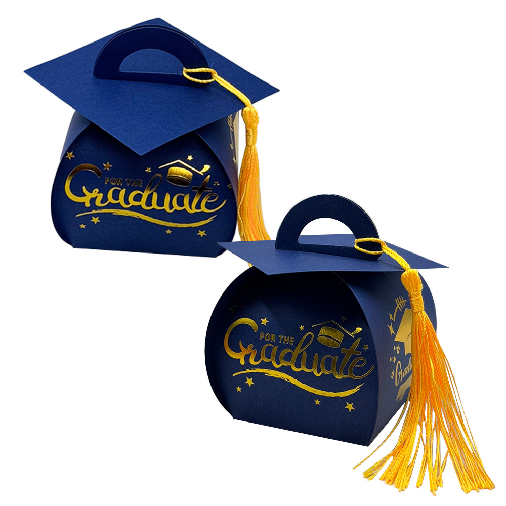 2025 Graduation Season Doctor's Hat Box Graduation Party Surprise Candy Packaging Box Creative Bronzing Tassel Box Hot Selling