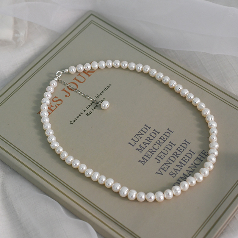6-7mm Freshwater Pearl Necklace Thread Growth Pattern Design Sense 925 Silver Simple Clavicle Chain Female XL654
