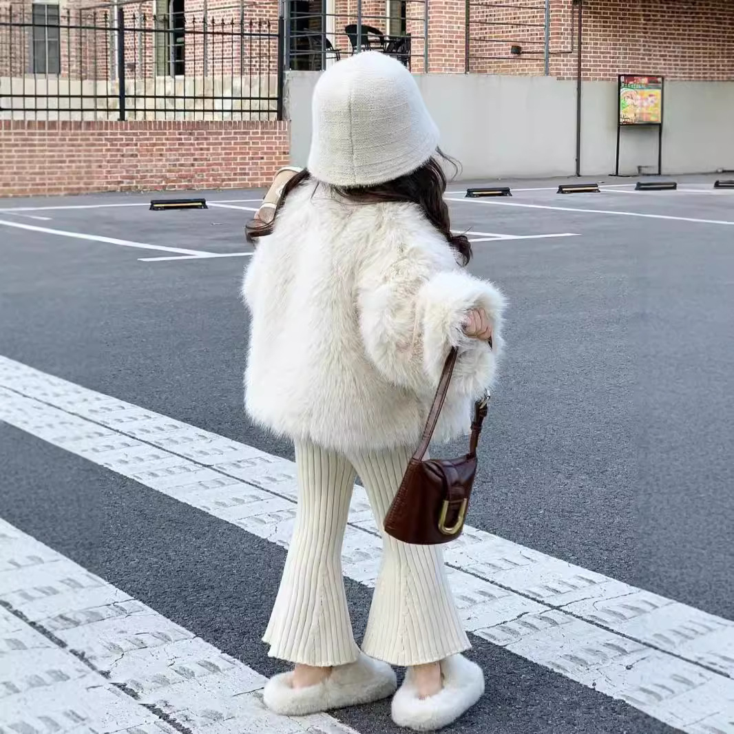 New girls' fleece-lined thickened coat children's fur coat imitation fox fur all-match Western style fur cotton-padded coat fashion