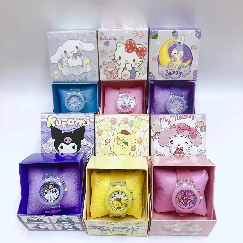 New Gift Watch Gift Watch Sanrio Cartoon Primary School Student Watch Cute Kuromi Men and Women Luminous Watch Box