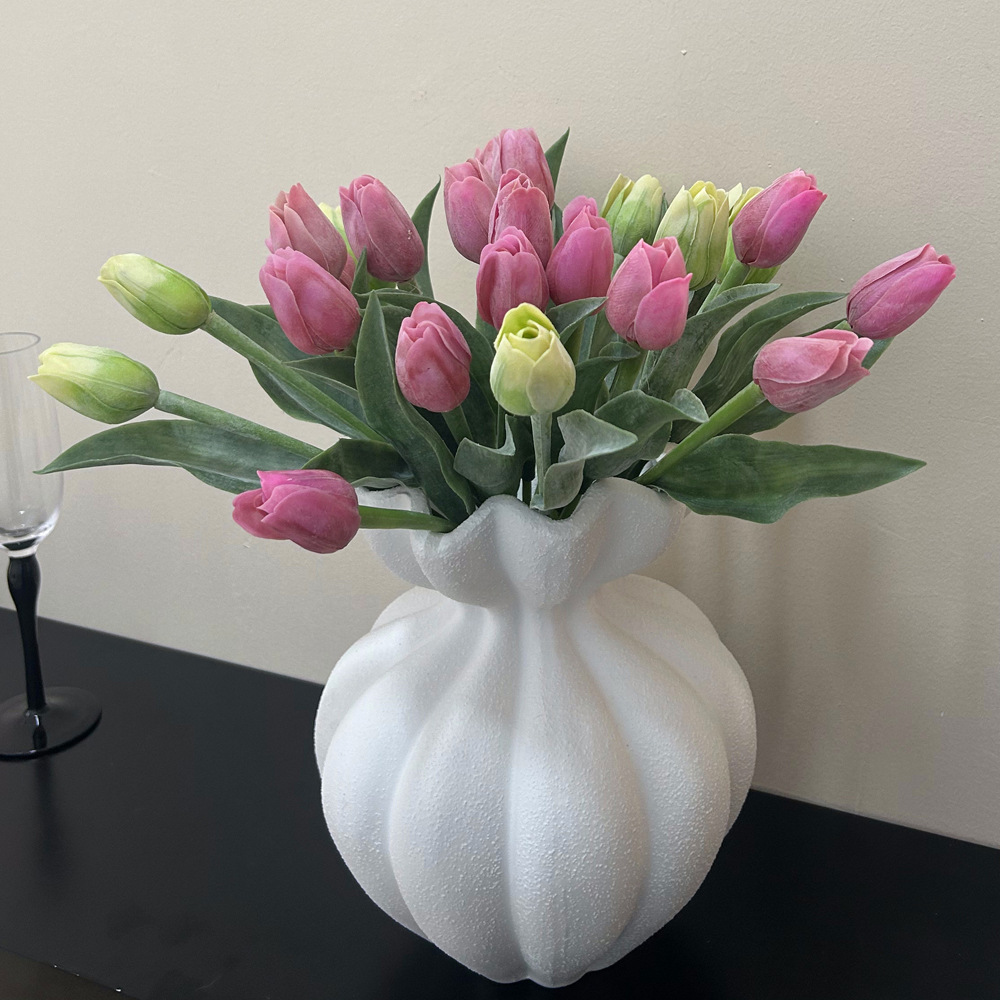 Simulated Mini Pe Plastic Tulip Fake Flower Cross-Border Foreign Trade Silk Flower Wedding Home Decoration Flower Manufacturer Wholesale