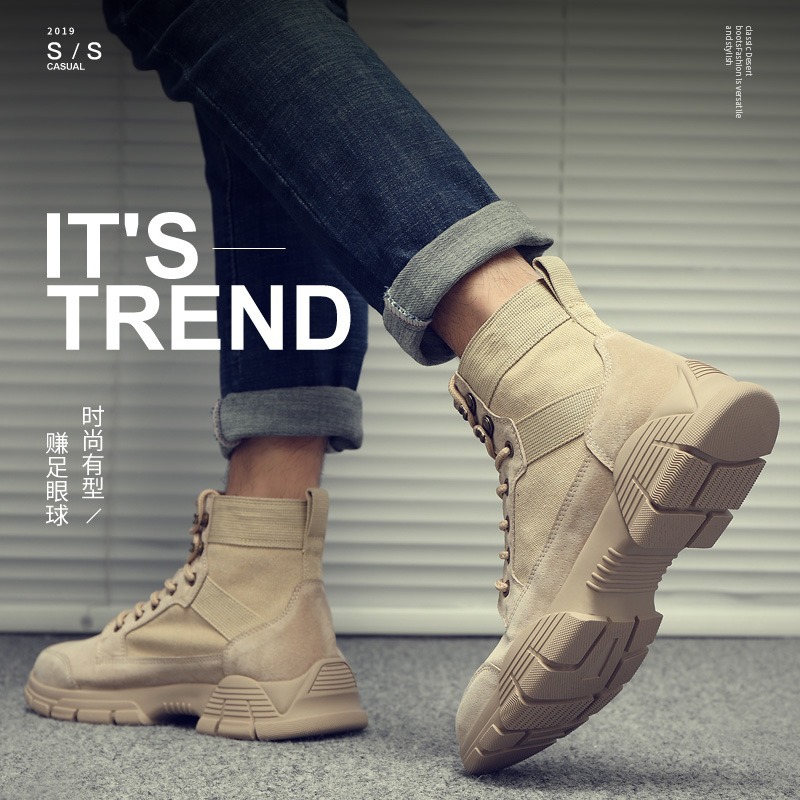 2025 Spring Martin Boots Men's Mid-Top Short Boots Big Toe Leather Shoes High-Top Shoes Outdoor Work Boots Tactical Desert Boots