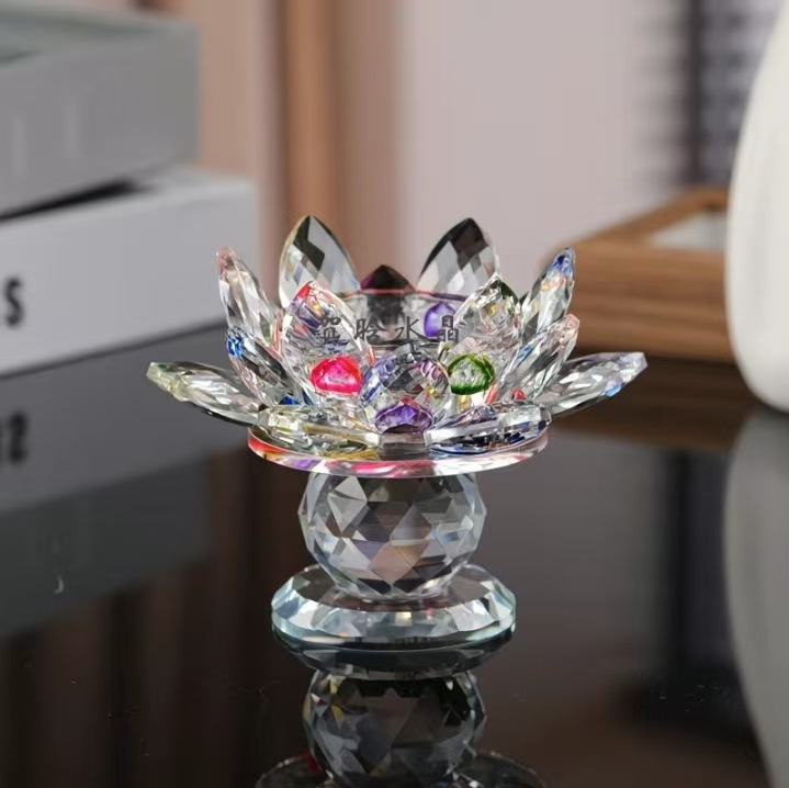 Factory Direct Sales Colored Crystal Butter Lamp Lotus Lamp Holder Crystal Lotus Candle Holder Lotus Lamp Ornaments Decorative Supplies