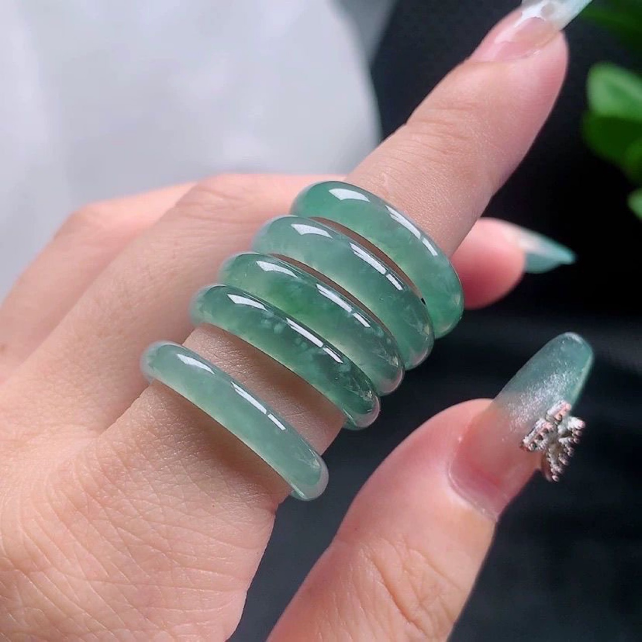 Natural Blue Jade Ring Ring Plain Ring Genuine High Ice Simple Internet Celebrity Couple Model