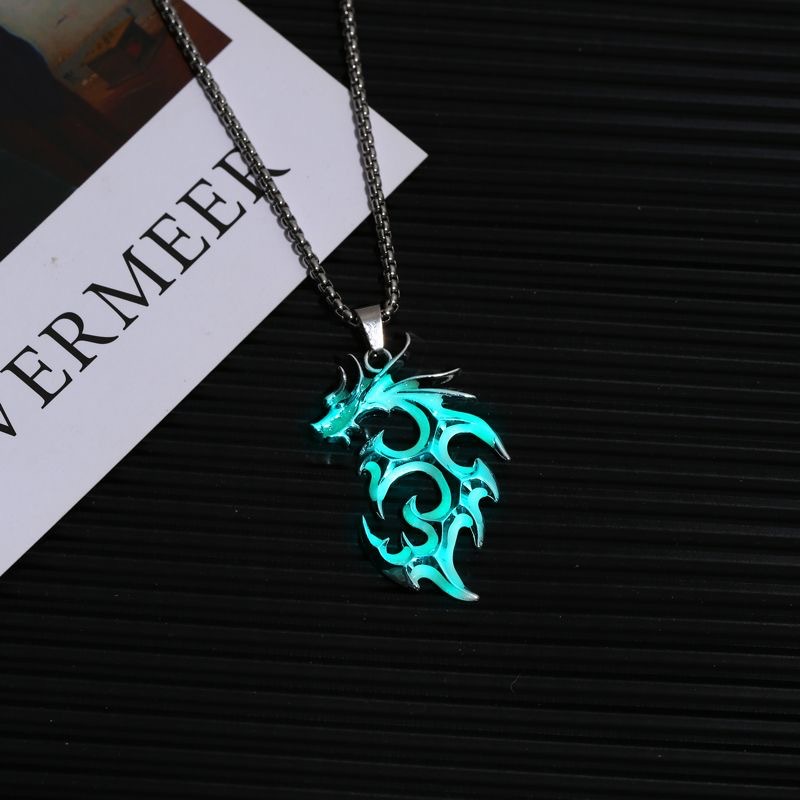 Light flame Dragon Wolf King necklace hip hop men and women ins personality disco jumping pendant couple design sense neck chain fashion
