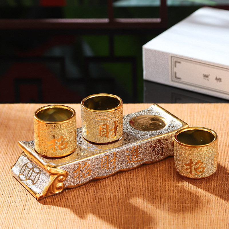 Manufacturer Wholesale Ceramic Gold Sand Fortune Water Supply Cup Household Buddha Wine Cup Buddhist Hall Ornaments Worship Guanyin God of Wealth