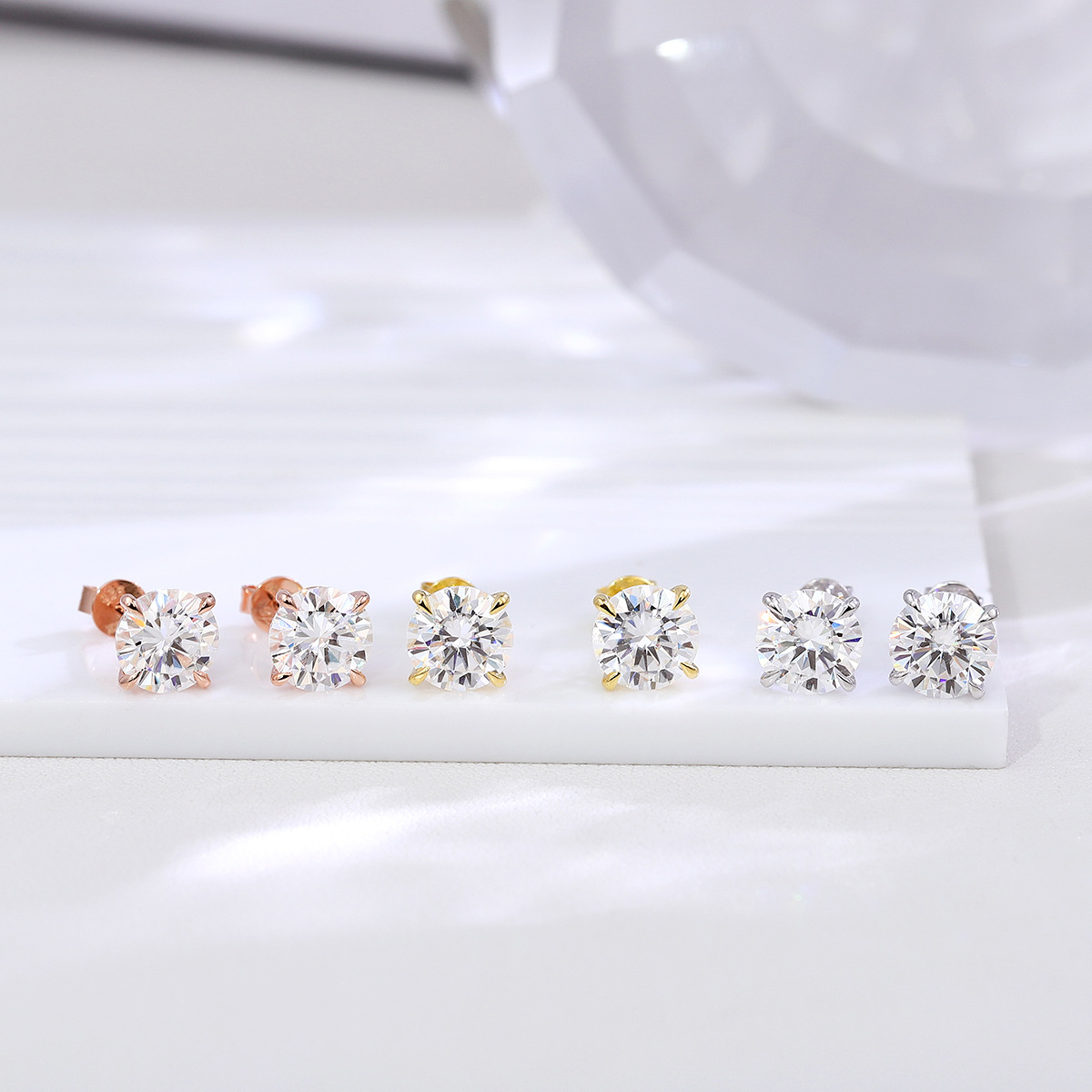 Classic Four-Claw Diamond Earrings S925 Silver Fashion Simple Cross-Border Earrings Round 5mm Cultured Diamond Earrings for Women