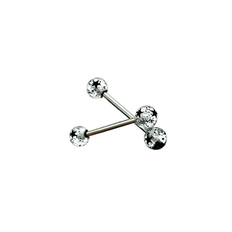 Cross-border printing star surrounding glitter ball acrylic tongue nail printing five-star navel ring piercing ear bone nail replacement ball