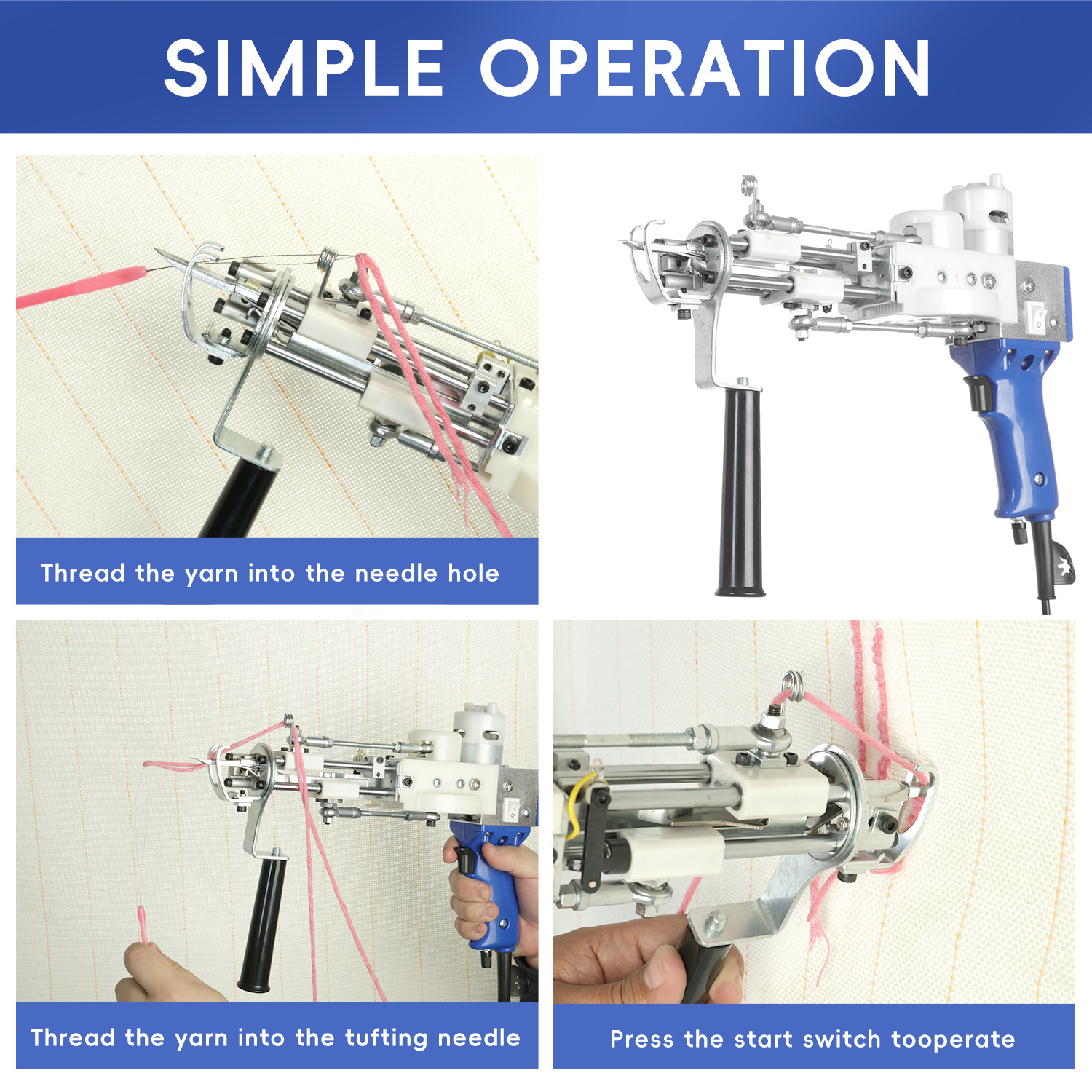 Two-In-One Tufting Gun Tufting Gun Carpet Loom Double Material Silent Gear White Steel Scissors Carpet Electric Gun