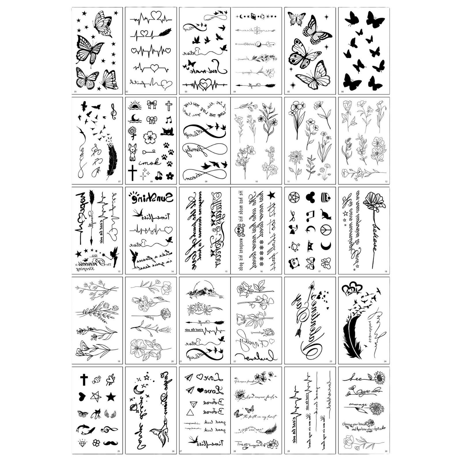 Cross-border New Style Small Fresh Tattoo Sticker Advanced Sense Plain Flower Letter English Rose Flower Tattoo Tattoo Sticker