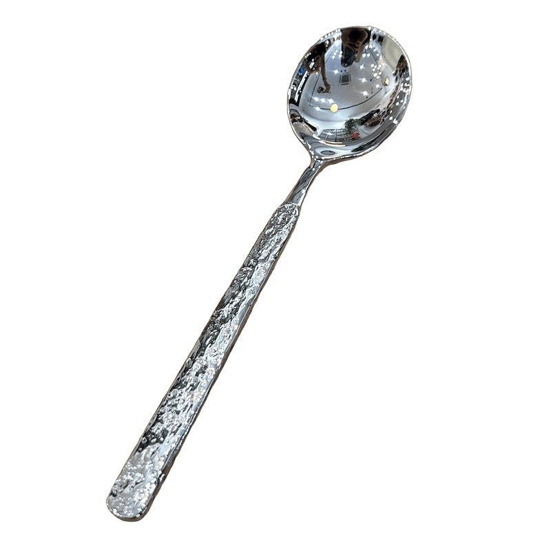 Stainless Steel Ice Crack Round Head Spoon Household High-end Spoon Long Handle Steel Spoon Soup Western Food Spoon