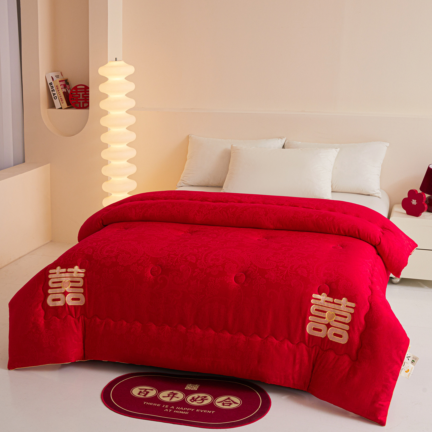 Wedding Red Quilt 7A Antibacterial Class a Satin Jacquard Soybean Quilt for the Bride's Dowry Wedding Quilt Core Thickeneded Winter Quilt