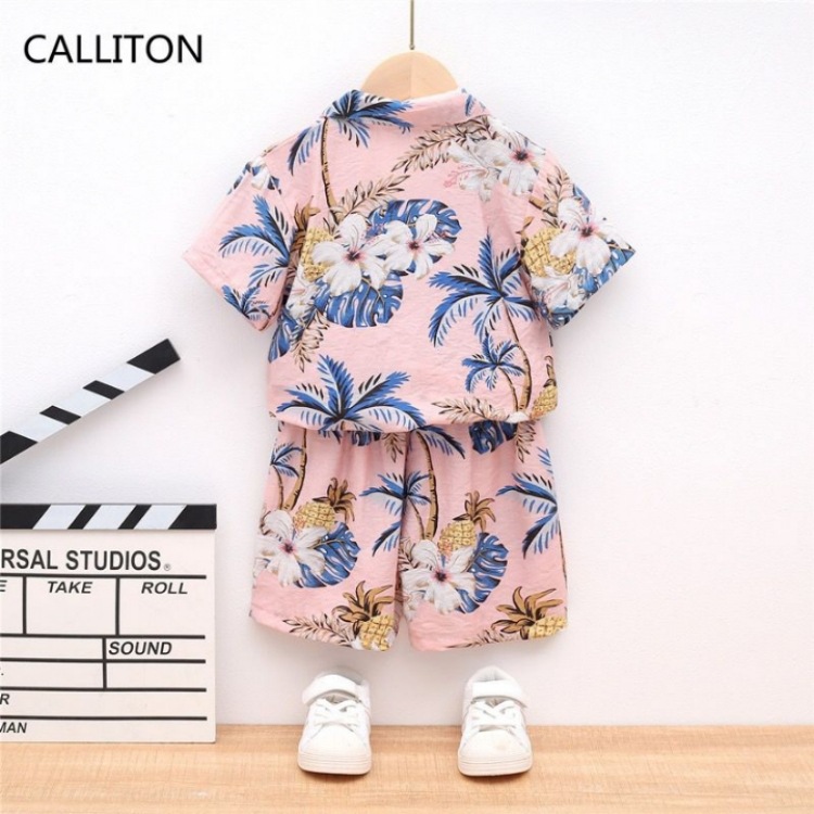 Boys and Girls Summer Beach Suit New Hawaiian Style Island Suit Children's Handsome Style Shirt Shorts Set Trendy