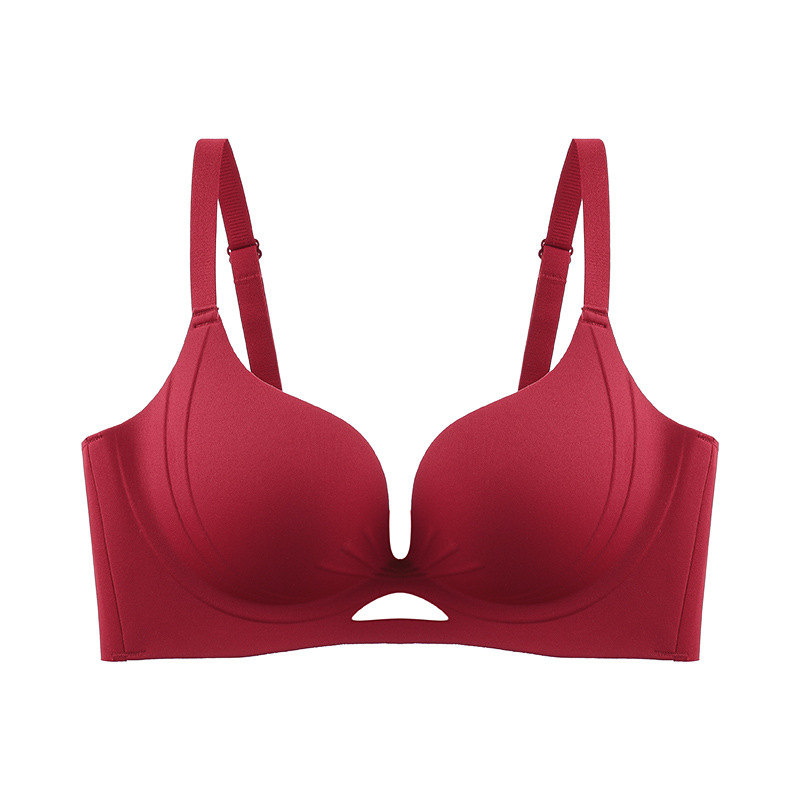 2025 New Style Small Breast Push-Up Seamless Bra Without Rims, Pull-Up Bra for the Year of Birth, Red Wedding Bra