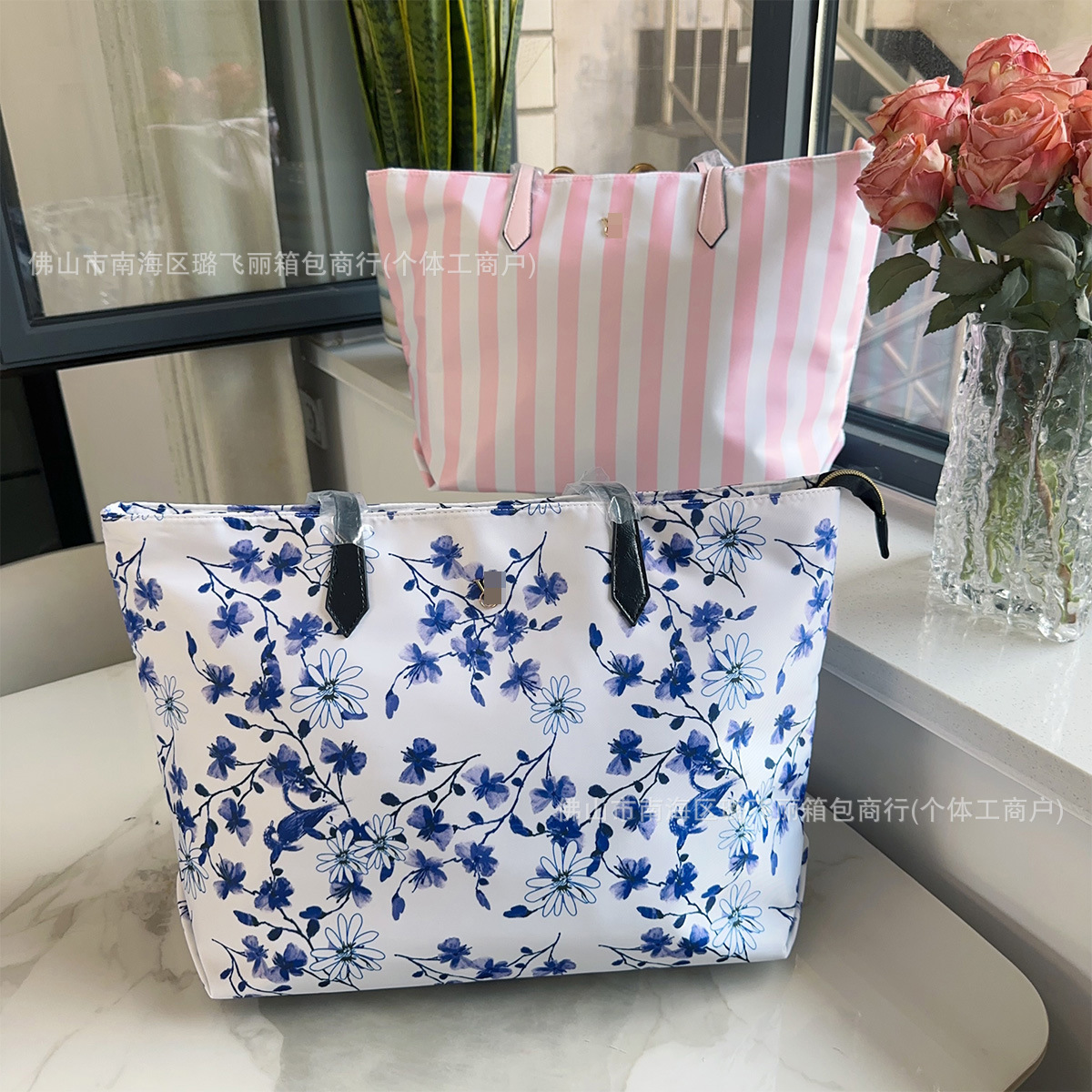 女士PU手提袋百搭时尚购物袋植物图案印花女士手提包ins风