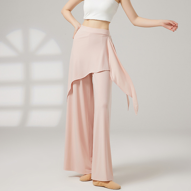 Dance Wide-Leg Pants with Faux Two-Piece Skirt, Classical Dance Pants, Long Pants with Drape, Chinese Dance Body Practice Outfit