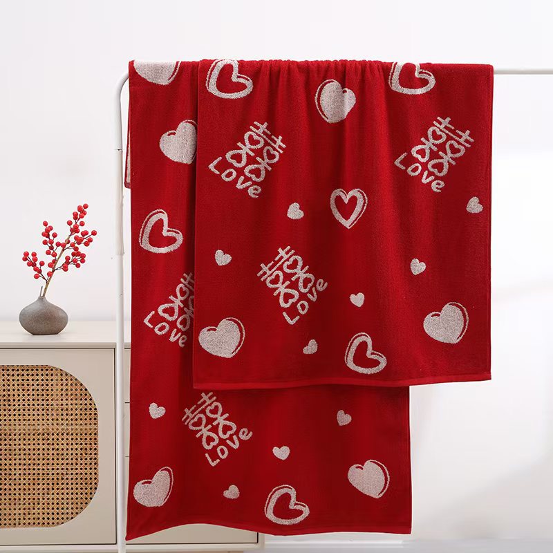 70*140 thickened cotton bath towel wedding wedding word return happy dowry wedding banquet hand gift bamboo fiber wedding bath towel