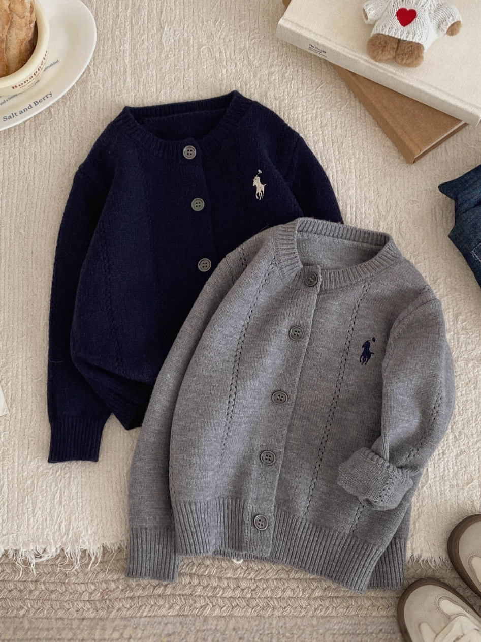 2025 Spring, Autumn and Winter Children's Sweaters for Boys and Girls with Colorful Sleeves Korean Style Pony Embroidery on the Chest Easiest for Match Cardigan Sweaters