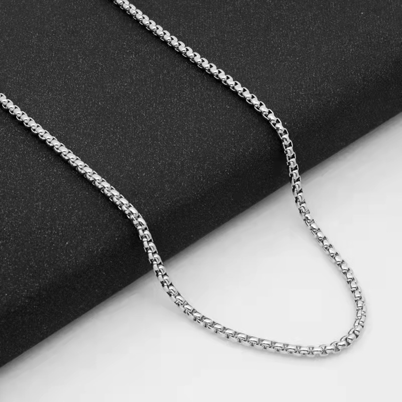 Cross-Border Chain Stainless Steel Square Pearl Chain Men's Titanium Steel Necklace Trendy Hip-Hop Punk Jewelry with Chain Sweater Chain
