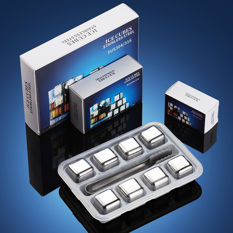 Stainless Steel Ice Cube color box set 304 metal ice whisky quick-frozen ice wine Stone gift box cross-border wholesale