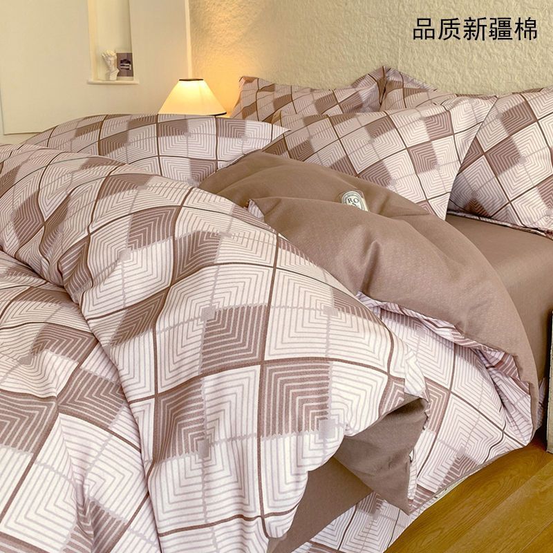 Class a 200-Count Thickeneded Brushed 100% Cotton Four-Piece Set Pure Cotton Single Quilt Cover Bed Bed Sheets Dormitory Three-Piece Set