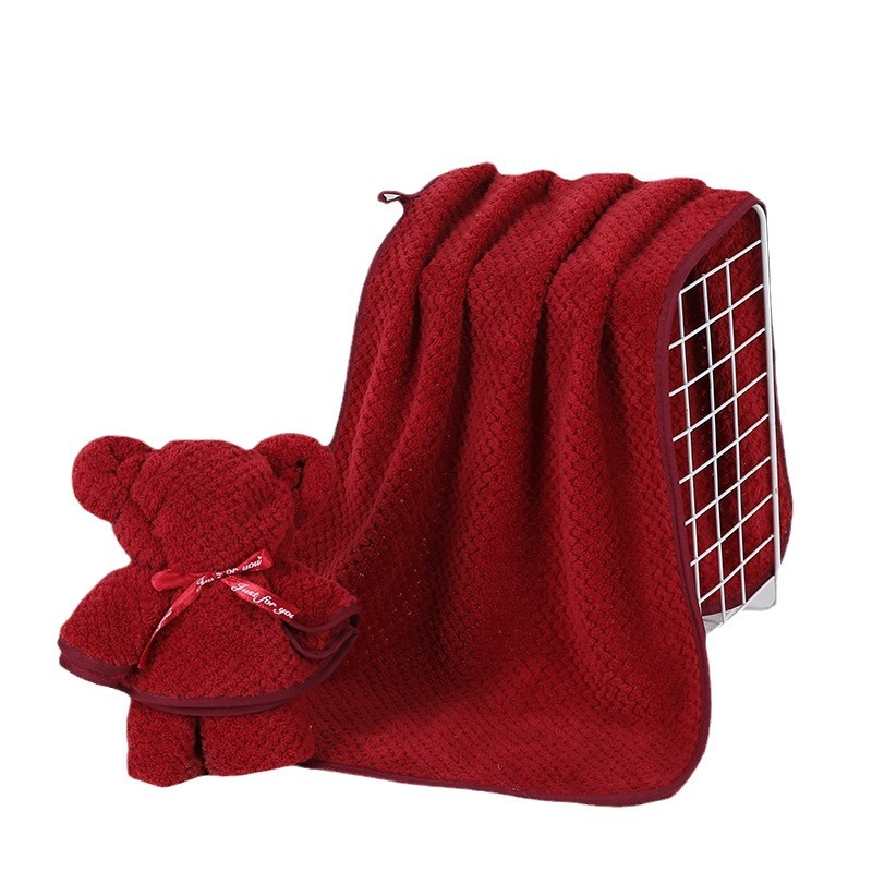 Bear Towel Wholesale Gift Coral Velvet Square Towel Wedding Red Return Gift Holiday Wedding Gift Box Absorbent