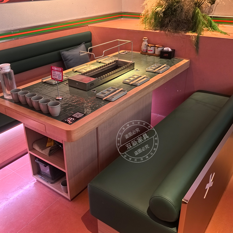 Flame Official Marble Smokeless Skewer Table Commercial Charcoal Grill Automatic Flipping Barbecue Stove with Integrated Smoke Extraction and Hot Pot