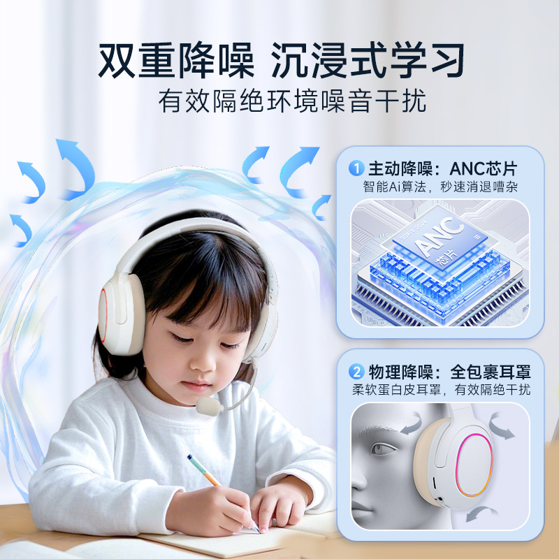 New Head-Mounted Bluetooth Smart Noise-Cancelling Headphones with Luminous Lights, Foldable Card-Inserting Games, E-Sports Learning Earphones