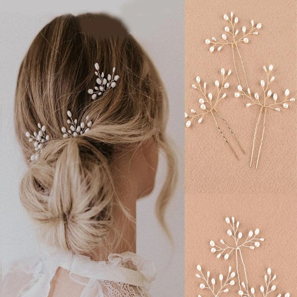 Bridal Handmade Pearl Hair Fork, Simple and Beautiful Daily Hair Accessories, Hairpin Beads, Bridesmaid Gold and Silver Hair Accessories Cross-Border