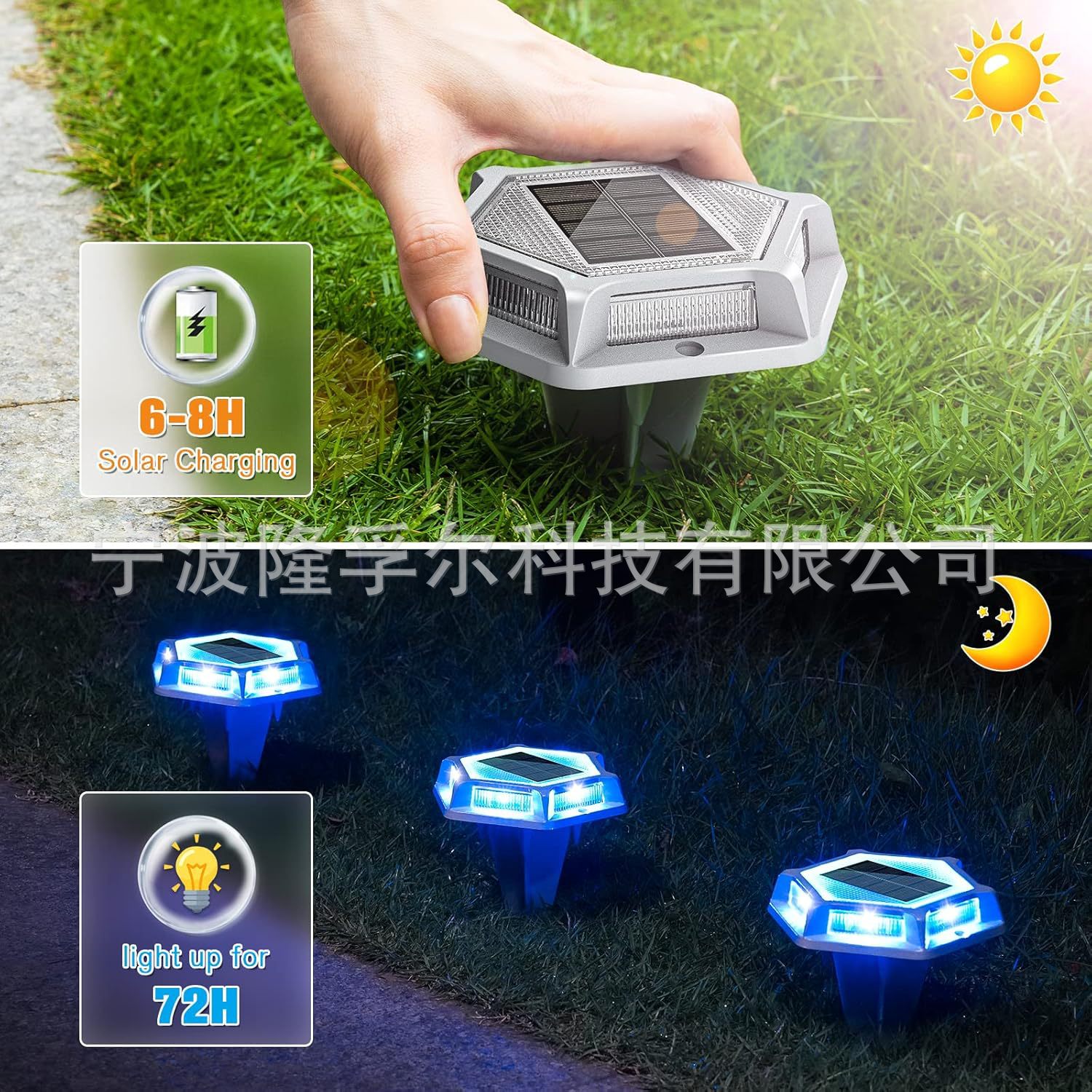 Cross-Border New Product Solar Driveway and Sidewalk Warning Light Blue and White Dual-Mode Deck Light Led Aluminum Die-Cast Road Stud