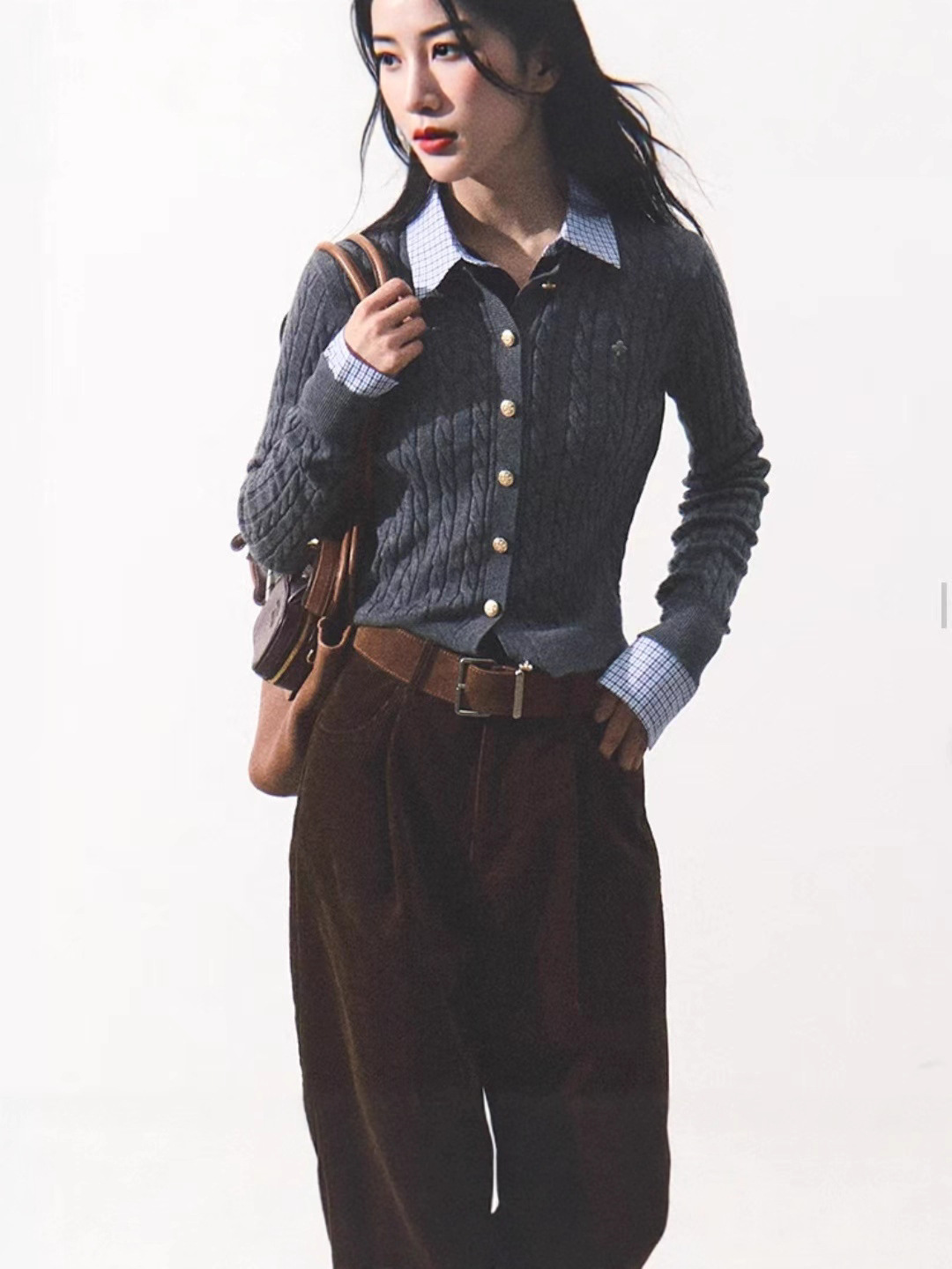 成长过程"经典老钱学院毛针织衫多色圆领简约百搭开衫女外贸女装