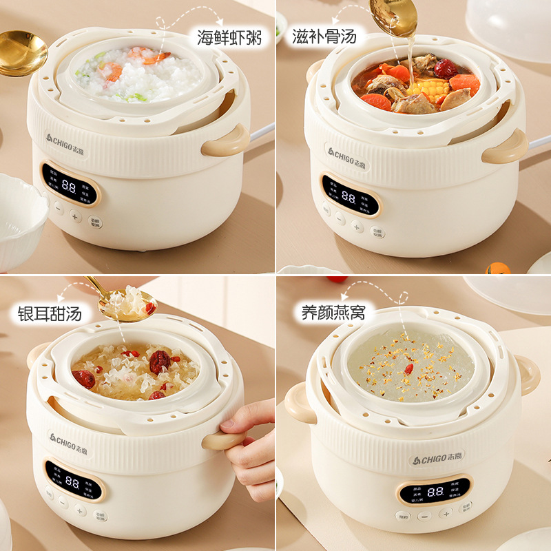 Chigo Electric Stew Pot Smart Household Electric Stew Pot Baby Supplementary Food Pot Porridge Cooking Pot Multi-functional Porridge Bird's Nest Purple Casserole Pot