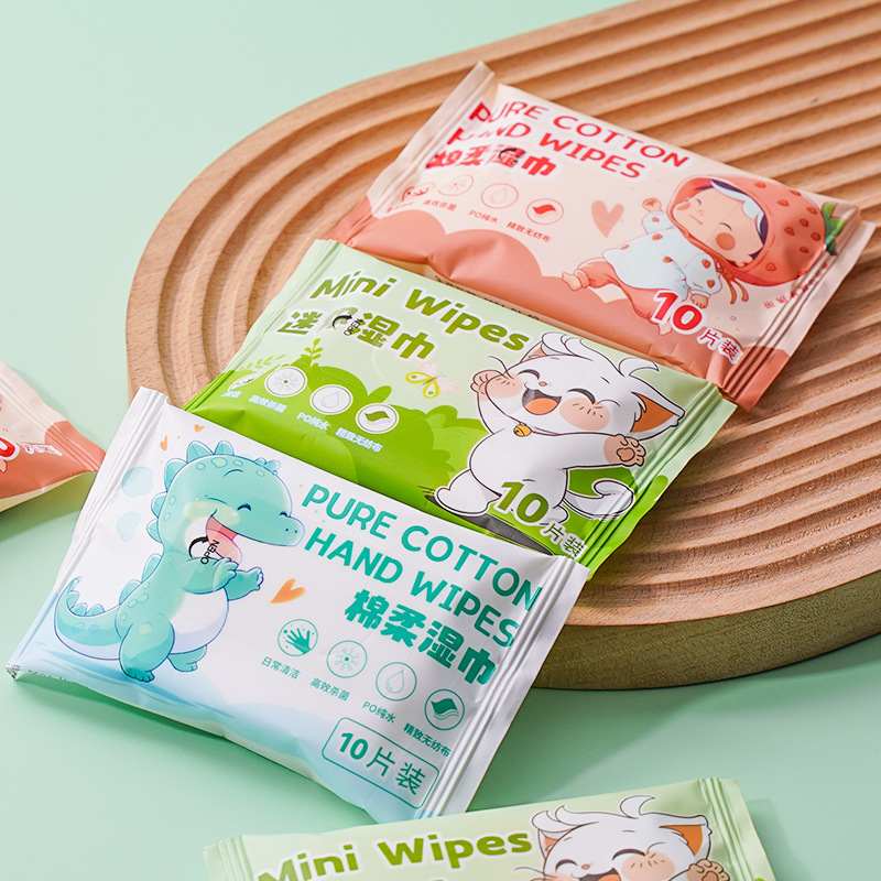 10-drawer mini wipes for babies wholesale portable children's hand mouth Cloud soft wipes cleaning wipes small bag wet tissue