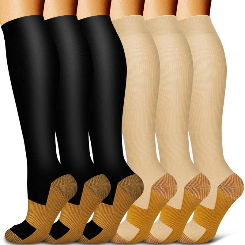 Cycling Socks Copper Pressure Socks Fiber Socks Ion Copper Elastic Socks Sports Stockings Cross-Border Compression Solid Color Outdoor