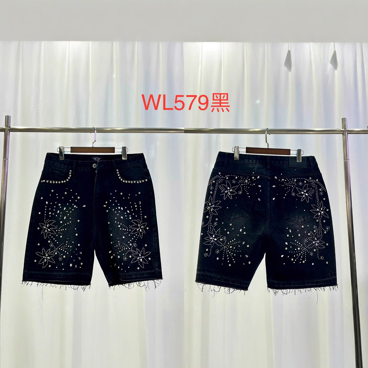European and American retro beaded Denim shorts 2025 new summer high-end cool Denim shorts-WL579