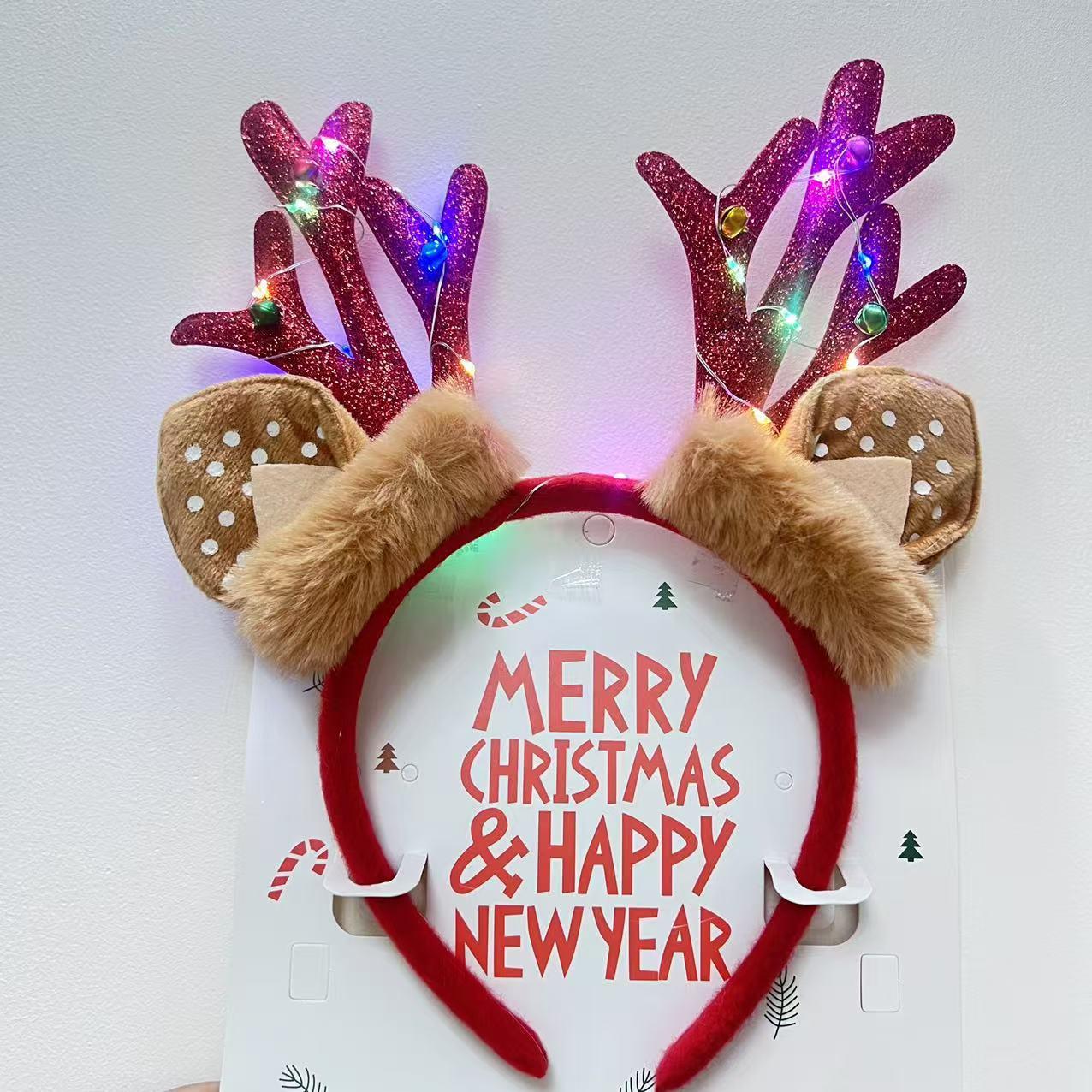 2025 New Christmas Luminous Headband Female Elk Headband Children's Headband Holiday Party Decorations Small Gifts