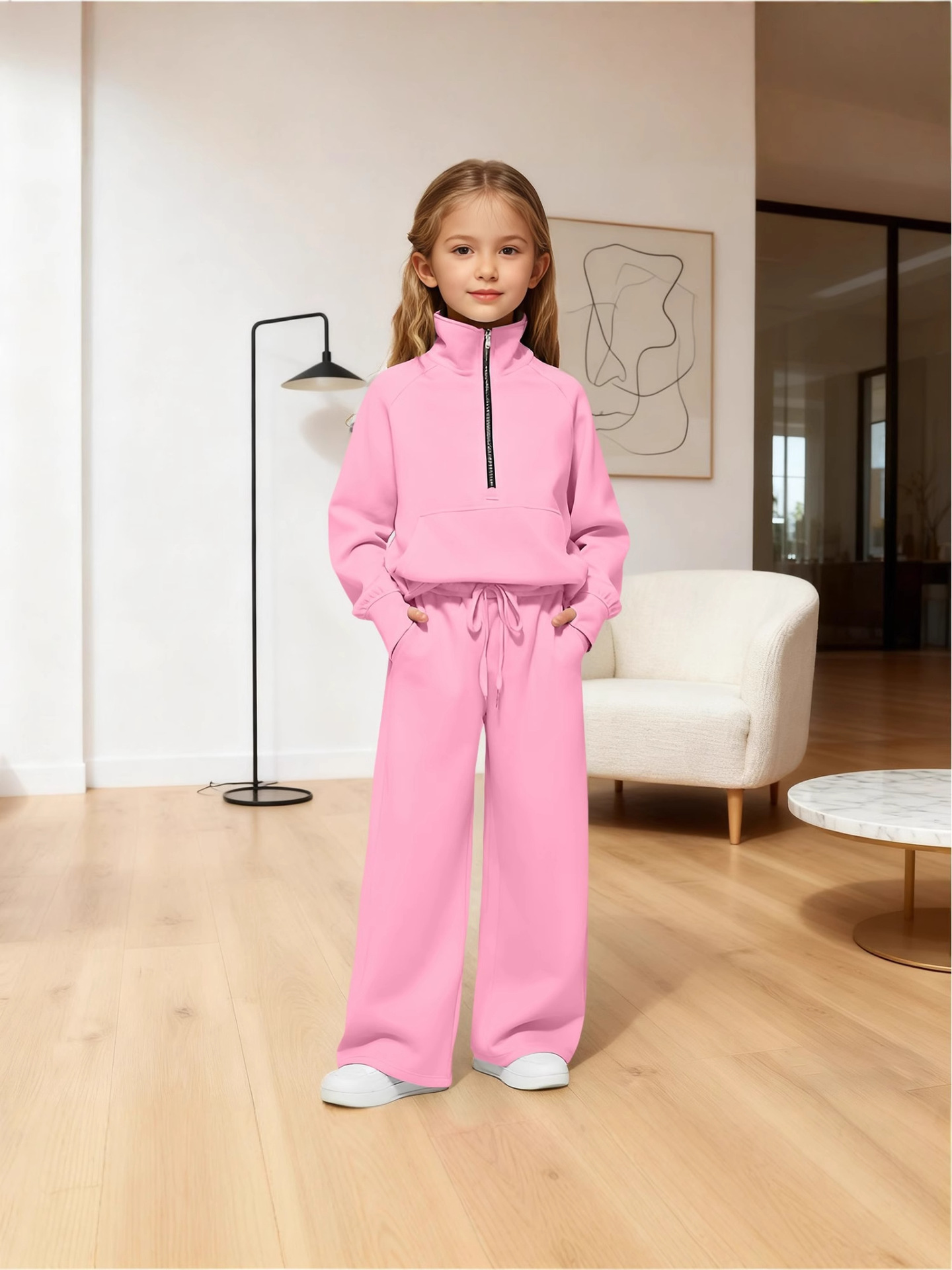 2025 European and American Amazon European and American Two-Piece Half-Zip Sweatshirt Wide-Leg Sweatpants Casual Children's Suit
