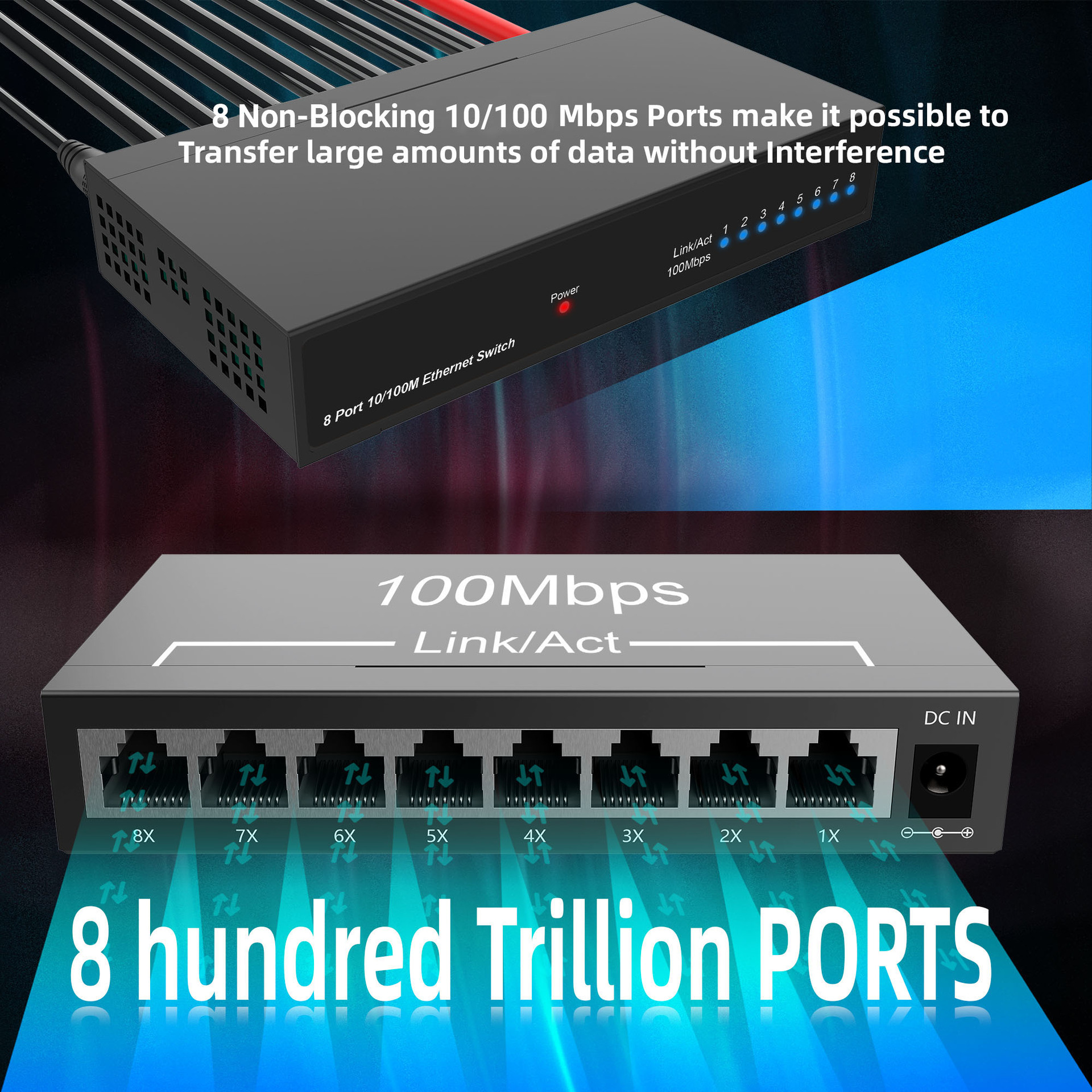 New 8-port 100M Ethernet 10/100M switch home monitoring office computer network cable distributor