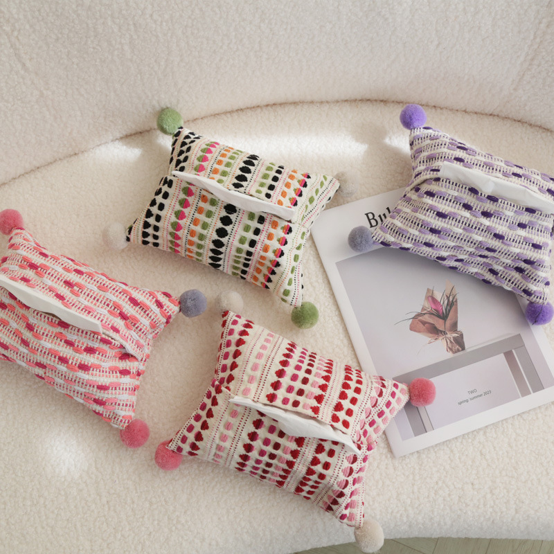 Нордический стиль, жаккардовая коробка для салфеток с пушистым шариком, сумка для салфеток, оптовая продажа