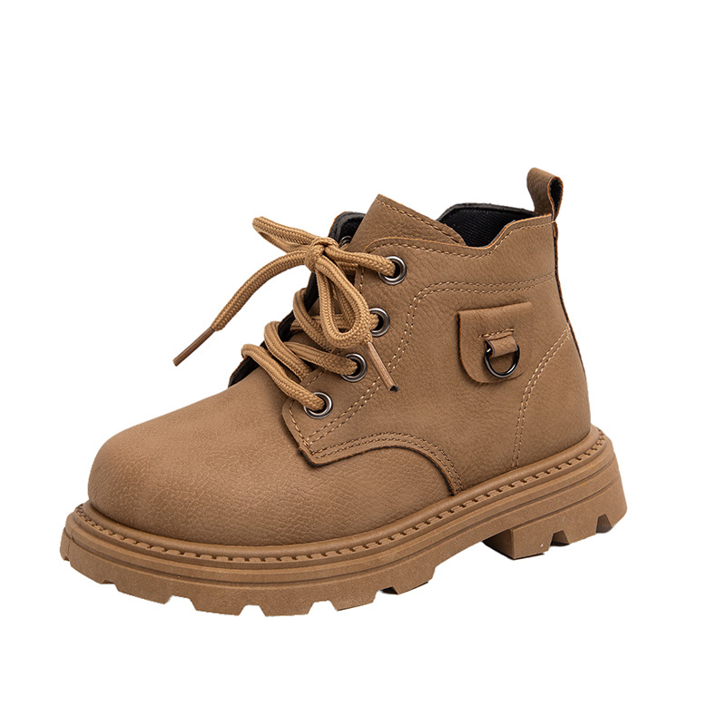 2025 New Autumn and Winter Boys' Boots Kidsren's Soft-Soled Leather Yellow Boots Baby Low-Top Short Boots Girls' Shoes Export