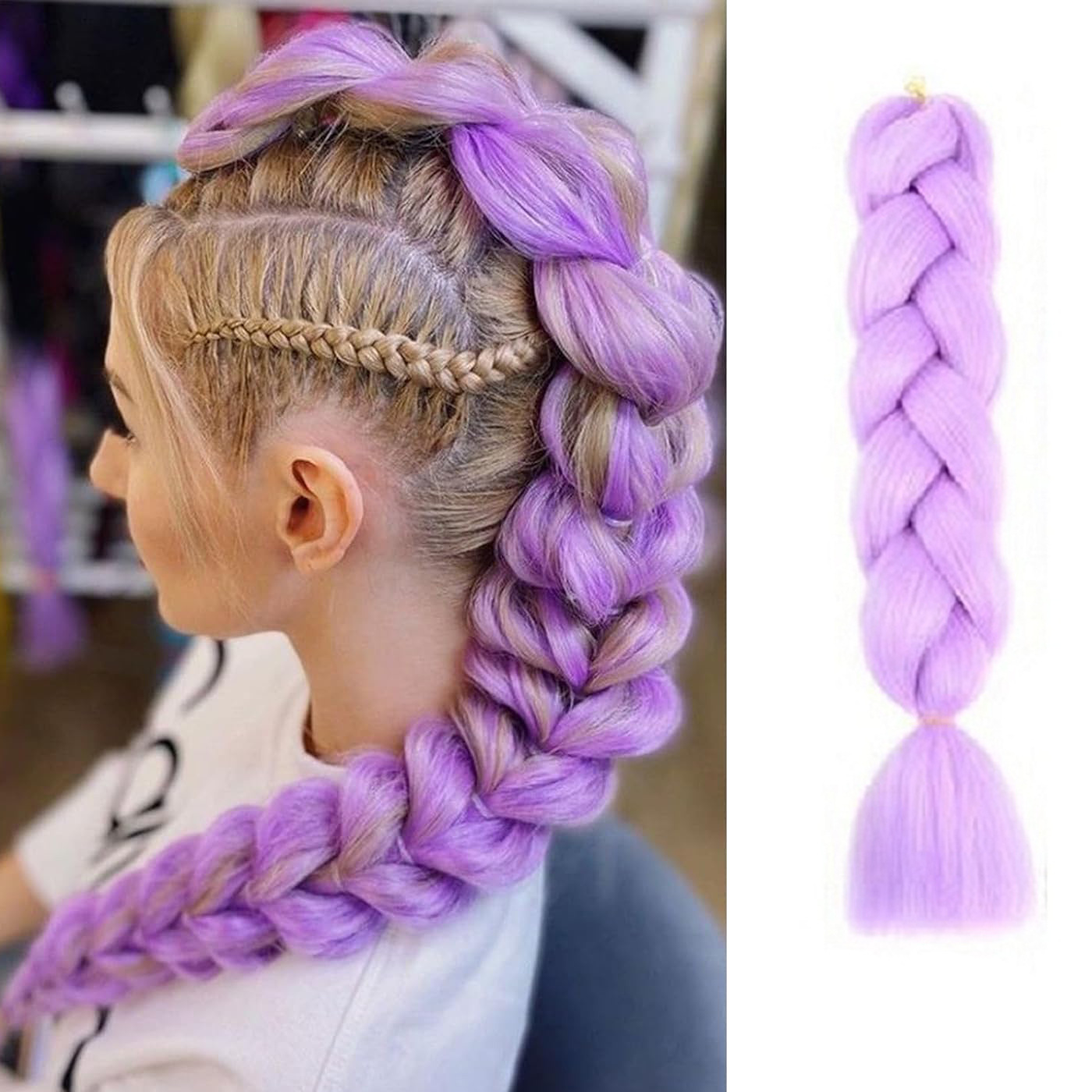 Skpop Hunter Witch Group Anime Cos Rumi Rumi Children's Wig Purple Braided Clip Ponytail Wig