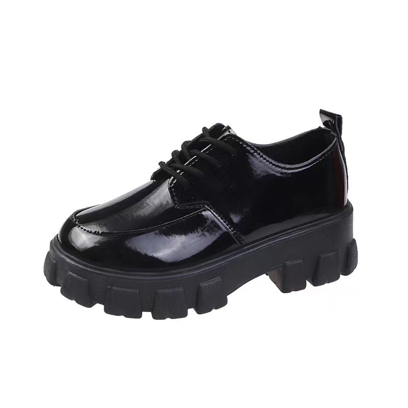 Lace-up Small Leather Shoes Women's New Arrival 2024 Autumn British Style Retro Thick Sole Single-layer Shoes for Students Small Platform Shoes Women