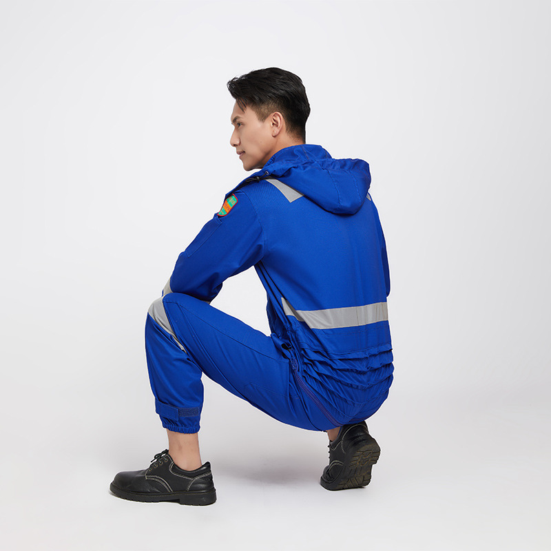Acid and Alkali Resistant Anti-Static Coverall Chemical Enterprise Labor Protection Jumpsuit with Hood Crew Factory Ship Protective Clothing Logo