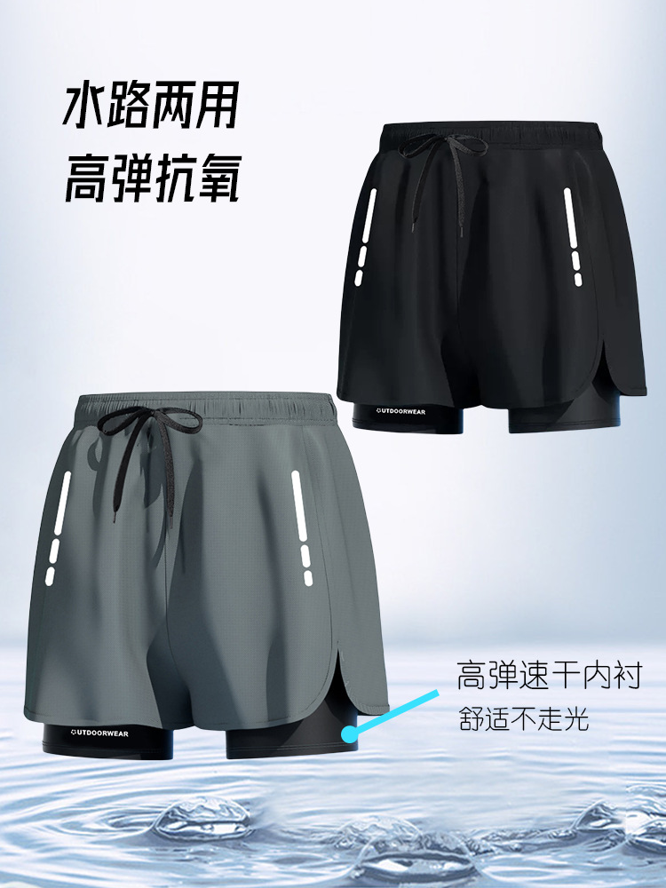Swimming trunks men's anti-embarrassment hot spring quick-drying new plus size boxer double-layer full set of equipment