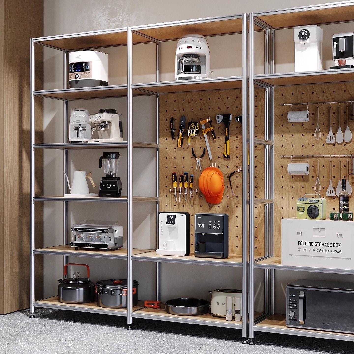 Минималистская перфорированная алюминиевая профильная морская доска, многослойная полка, стоячая стойка для инструментов