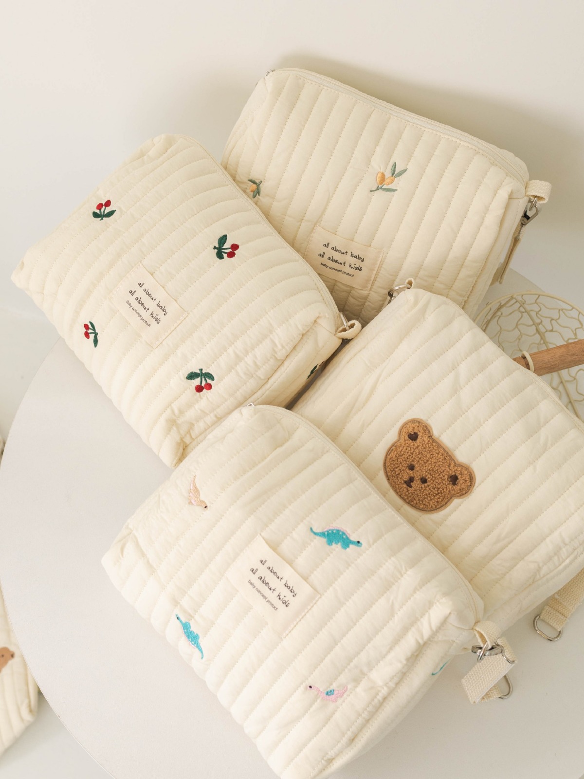 Ready Stock Zipper Embroidered Cotton Mommy Bag Baby Stroller Hanging Bag Diaper Bag Travel Portable Tissue Bag