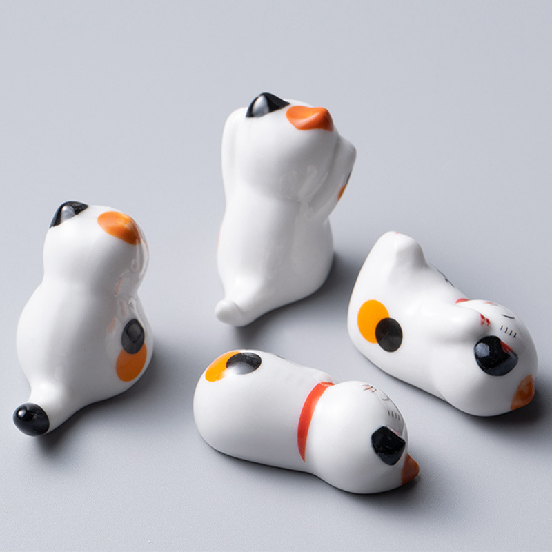 Mingxin Cartoon Cute Lucky Cat Japanese Chopstick Holder Ceramic Chopstick Holder Household Tableware Chopstick Pillow Pen Holder Desktop Small Ornaments